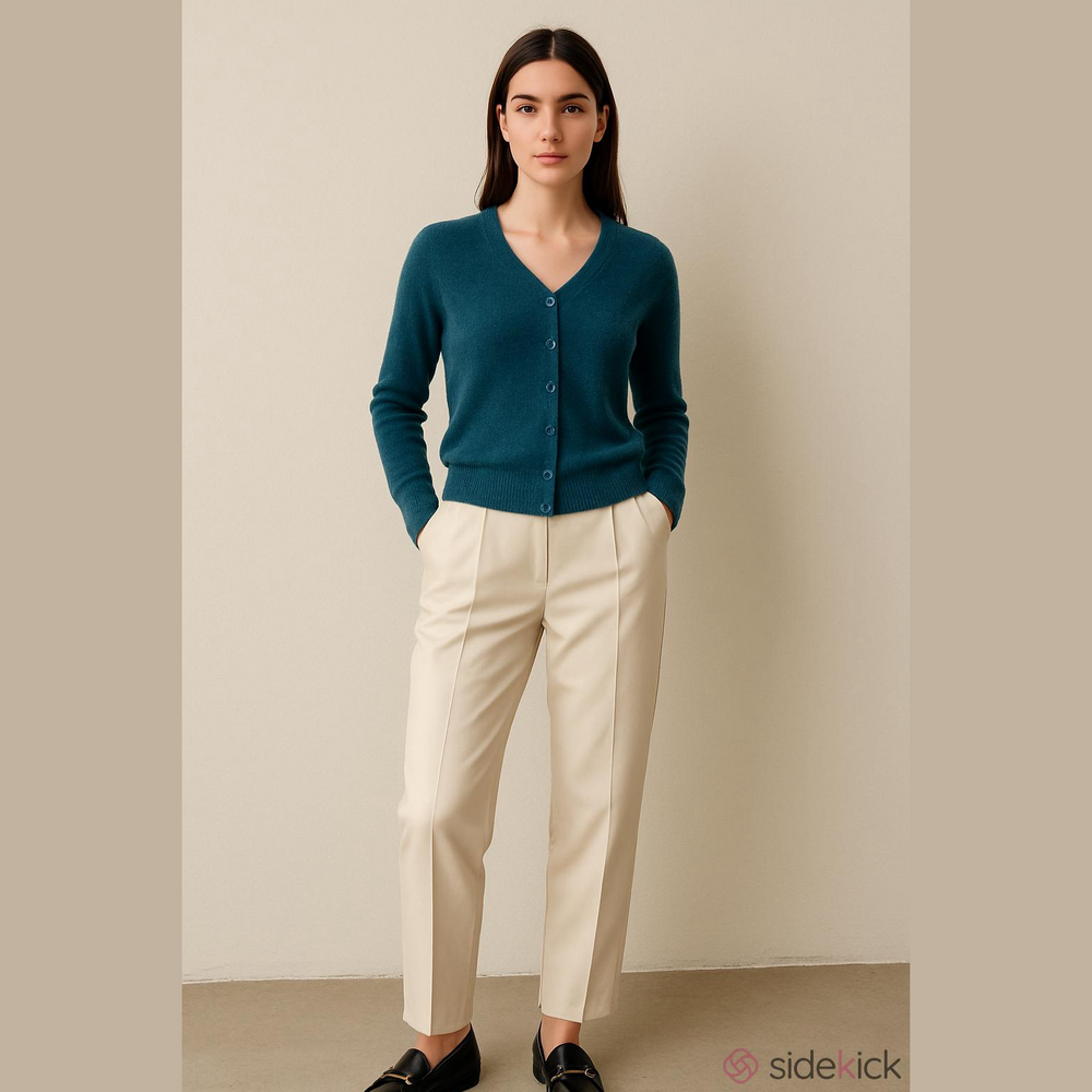 Lord And Taylor Teal Crewneck Button-Front Cashmere Blend Cardigan